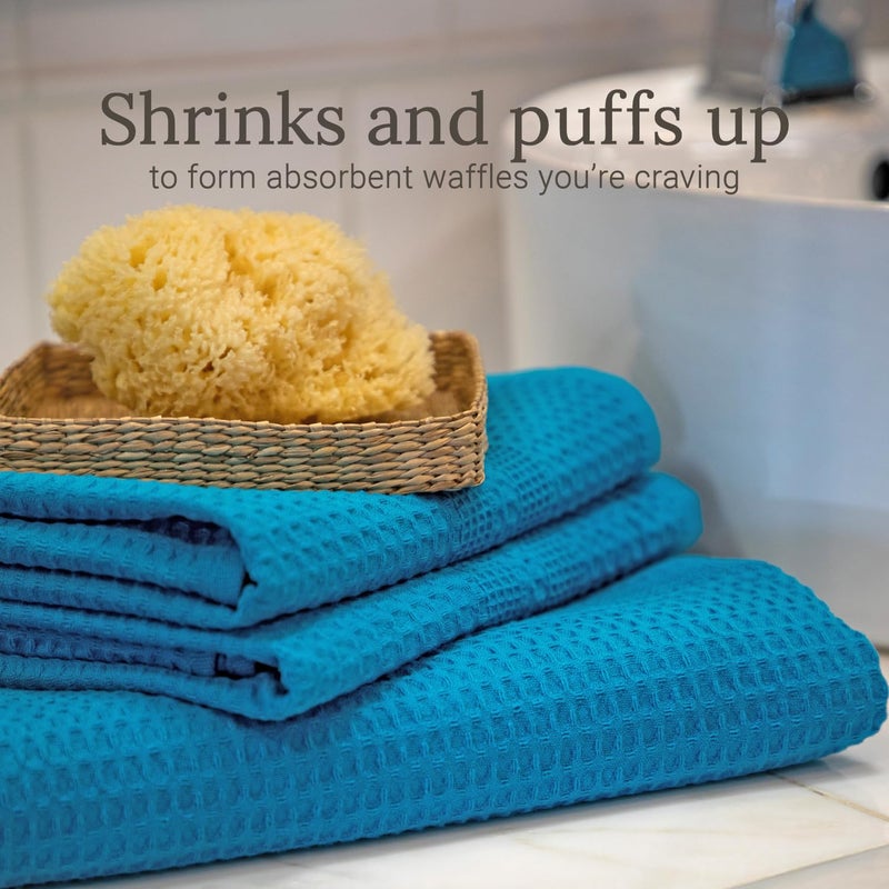 GILDEN TREE Waffle Hand Towels for Bathroom Quick Dry Towel Super Absorbent Thin 100% Cotton Lint Free, Hand Towels for Bathroom Set of 2, Classic Style (Aqua) - Image 3